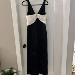 Alexis Marinna Sleeveless Jumpsuit Size XS Black White Bow Wide Leg Satin $770